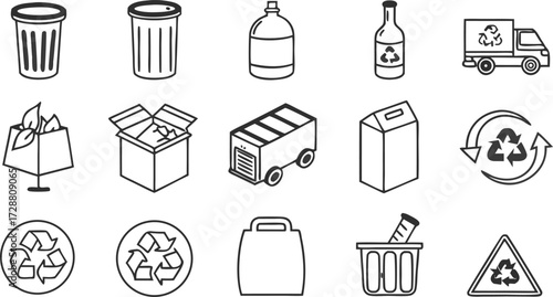 Promote Sustainability with Recycling Icons Collection for Eco-Friendly Initiatives and Green Living Campaigns, Showcasing Waste Sorting and Environmental Awareness