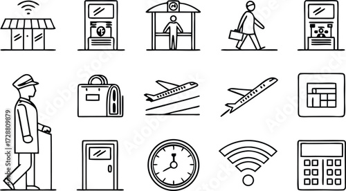 Modern travel and technology icons illustrating convenience, connectivity, and seamless experiences for global business travelers