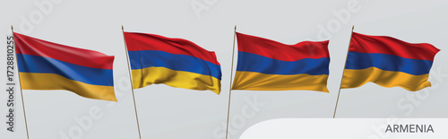 Set of Armenia waving flag on isolated background vector illustration. 4 blue Armenian wavy realistic flag as a patriotic symbol