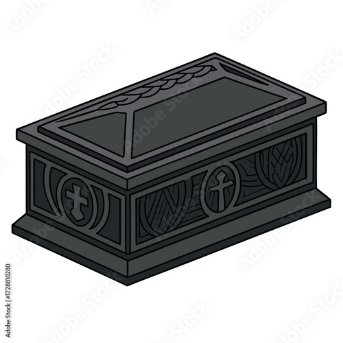 Solid Black Casket of Ancient Winters Silhouette with Norse Carvings on White Background (2).eps