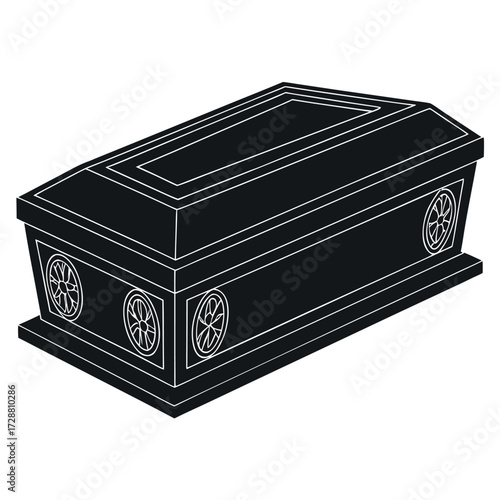 Solid Black Casket of Ancient Winters Silhouette with Norse Carvings on White Background (3).eps