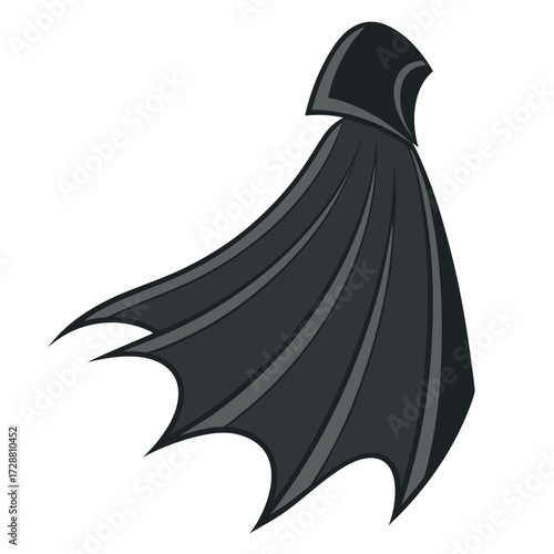 Solid Black Cloak of Levitation Silhouette in Mid-Sway on White Background (1).eps