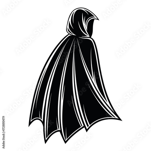 Solid Black Cloak of Levitation Silhouette in Mid-Sway on White Background (2).eps