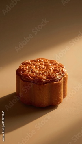 Moon cake on white background, Chinese mid-autumn festival food. Moon cake for Mid-Autumn Festival on rustic wooden background