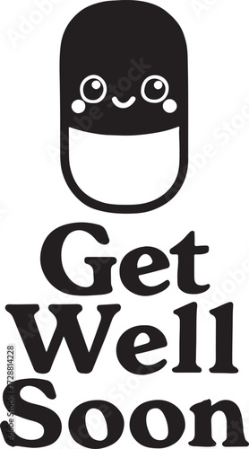Cute kawaii style get well card silhouette, perfect for greetings, encouragement, and design.