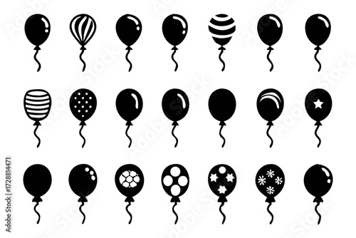 Collection of black and white balloon icons