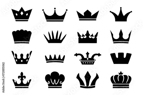 Assortment of black crown silhouette designs