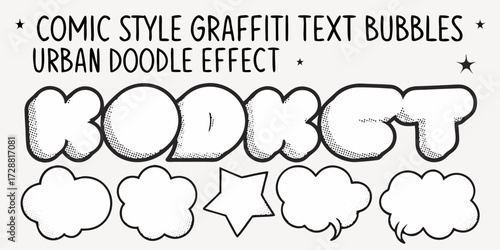 Dynamic comic style graffiti text bubbles with urban doodle effect, perfect for adding a creative touch to designs and projects, offering scalable design elements