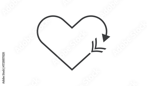 Simple outline heart with arrow symbolizing change or renewal