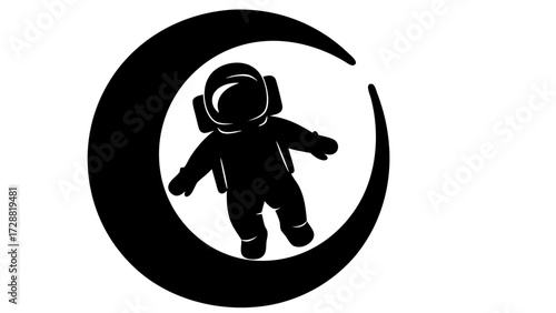 Astronaut floating in cosmic crescent, a silhouette symbolizing exploration and outer space adventures