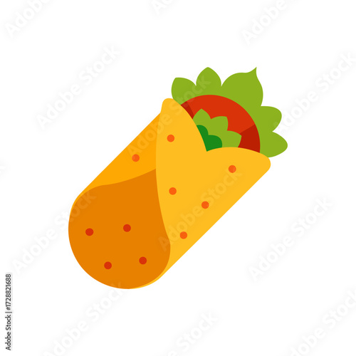 Vector art of colorful burrito wrap with lettuce and tomato