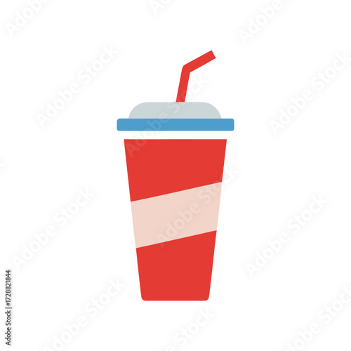Vector art of red striped soda cup with straw