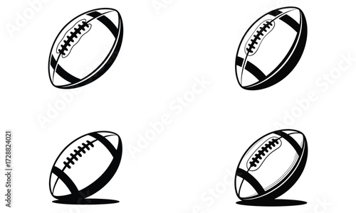 Rugby ball icon set in black and white for sports design concept 
