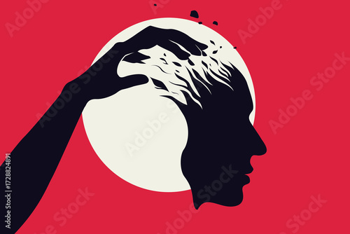Hand Manipulating Head – Abstract Mind, Brain and Performance Concept Illustration