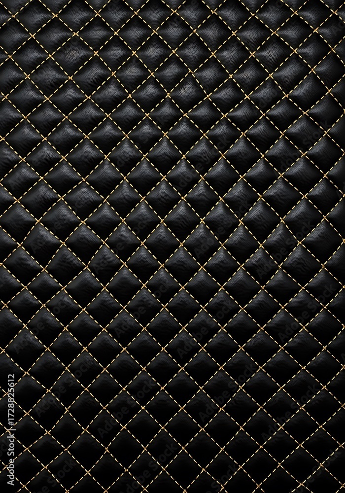Obraz premium Sophisticated black quilted leather pattern with golden stitching detail