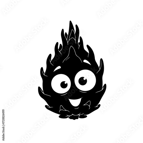 Monochrome Exotic Fruit Sticker Graphic Silhouette, Black and White Comic Pita ya Design Element, Simple Happy Cactus Fruit Logo Vector