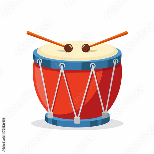 Drum kit with drumsticks isolated on white background illustration