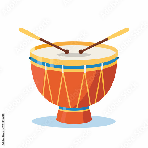 Traditional wooden djembe drum illustration with rope and leather design