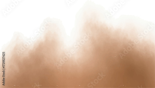 Large brown dust cloud or dirt smoke effect isolated on white background for compositing