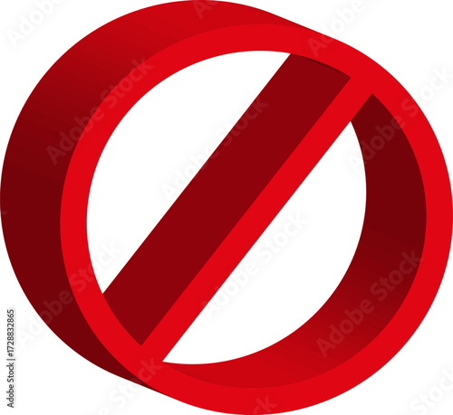 Three-dimensional red forbidden symbol icon isolated on white background. Stop ban warning sign vector.