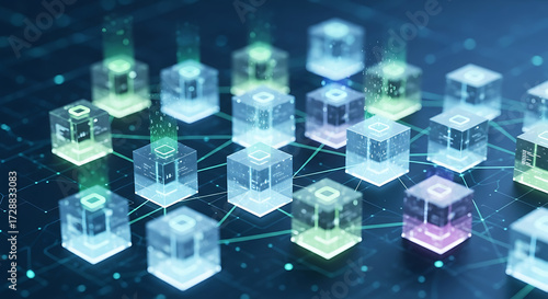 Innovative data blocks and ai interaction digital space graphic design futuristic environment aerial view conceptual technology