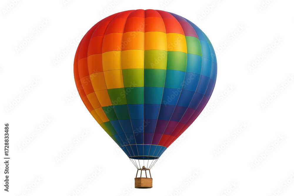 Fototapeta premium Hot air balloon flying with rainbow colors on transparent background