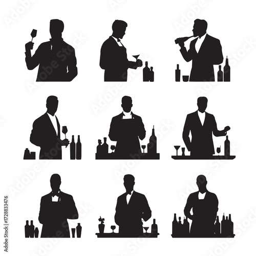  bartender silhouette set