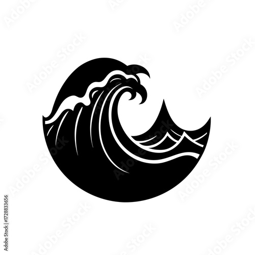 japanese inspired wave icon  black silhouette 