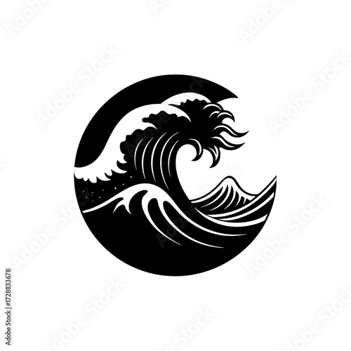 iconic wave design like ukiyo e  monochrome vector