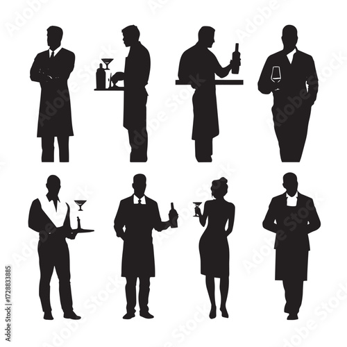  bartender silhouette set