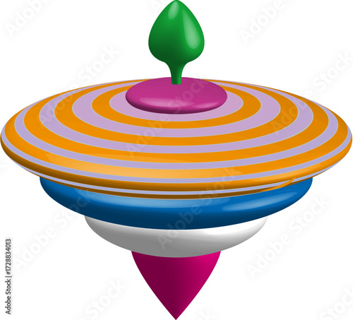 Colorful spinning top toy on white background