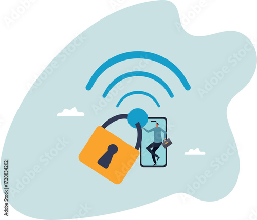 Wifi encryption, wireless security or safety for internet connection, network protection or mobile access,about a man and his life.