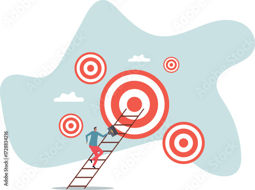 Climb up ladder to reach target or goal, aspiration to success, growth or aiming to achieve target, objective or purpose, motivation to winning .about a man and his life.