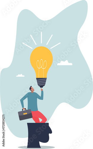 Eureka moment discover new idea or solution to solve problem, business insight, inspiration or creativity innovation,about a man and his life.