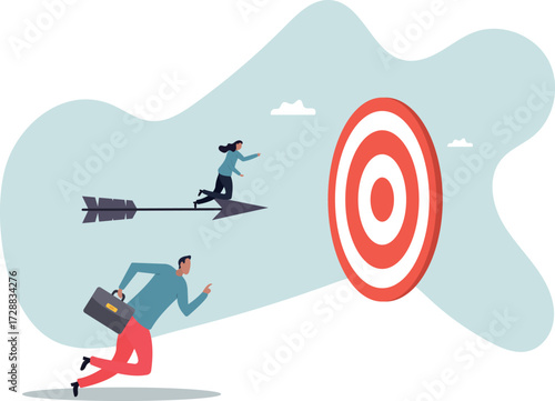 Teamwork aiming for target, business goal or achievement, focus on goal, objective or purpose,about a man and his life.