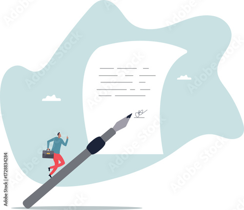 Business deal, agreement, sign contract and paperwork for banking loan, mortgage or government policy,about a man and his life.