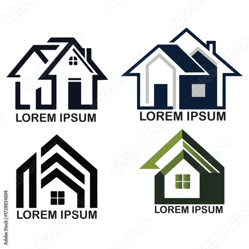 Set of four different house logo design templates isolated on white background