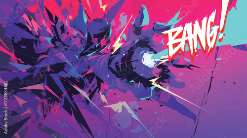 A vibrant, dynamic scene occurs as a character unleashes an explosive burst of energy. Bright colors enhance the high-energy atmosphere and dramatic action.