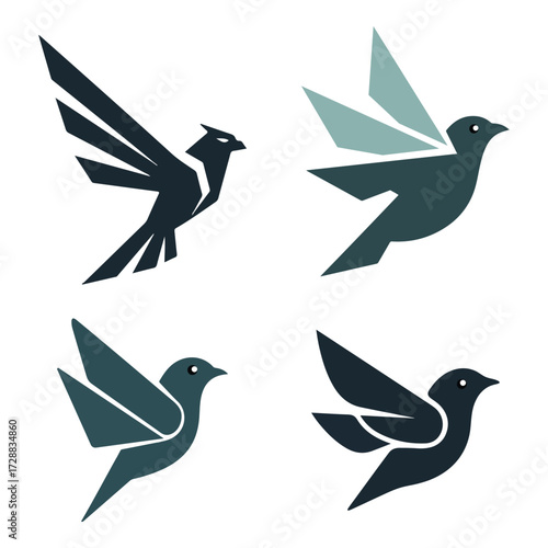 Vector art of collection of four abstract bird logos for your design