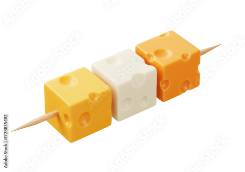 Isolated delicious cheese cubes on a wooden toothpick ready for a party snack or appetizer a tasty dairy product food item for healthy eating and gourmet cuisine
