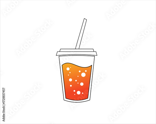 Refreshing orange juice in a plastic cup with straw