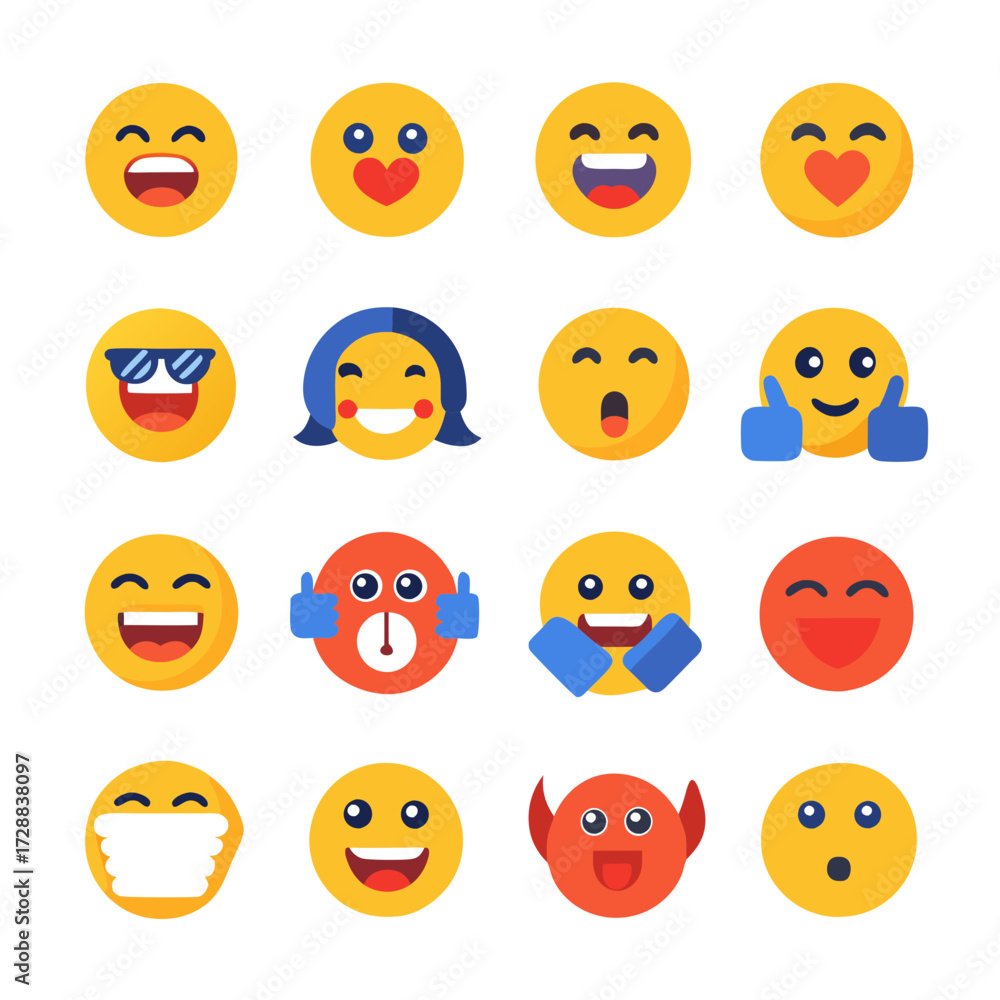 Obraz premium Collection of stylized yellow emoji icons on white background