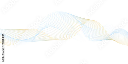 An elegant depiction of flowing, abstract wavy lines in gradients of blue and gold, evoking a sense of fluidity, movement, and sophistication.