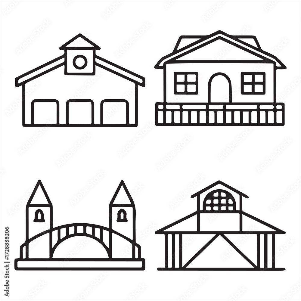 Fototapeta premium buildings vector icon set outline