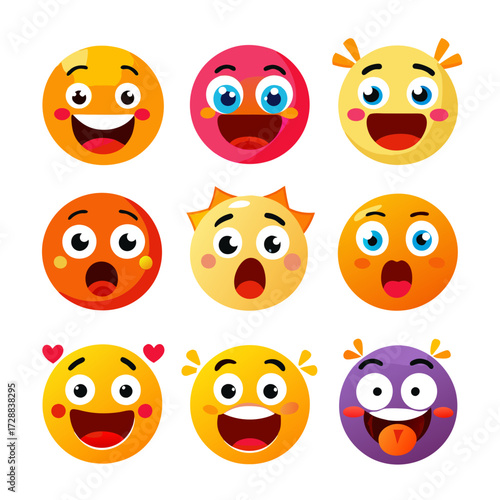 Colorful Flat Design Emoticons and Smiles Illustration