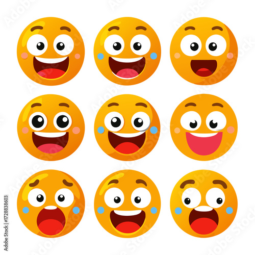Collection of cartoon emoticons with different expressions on white
