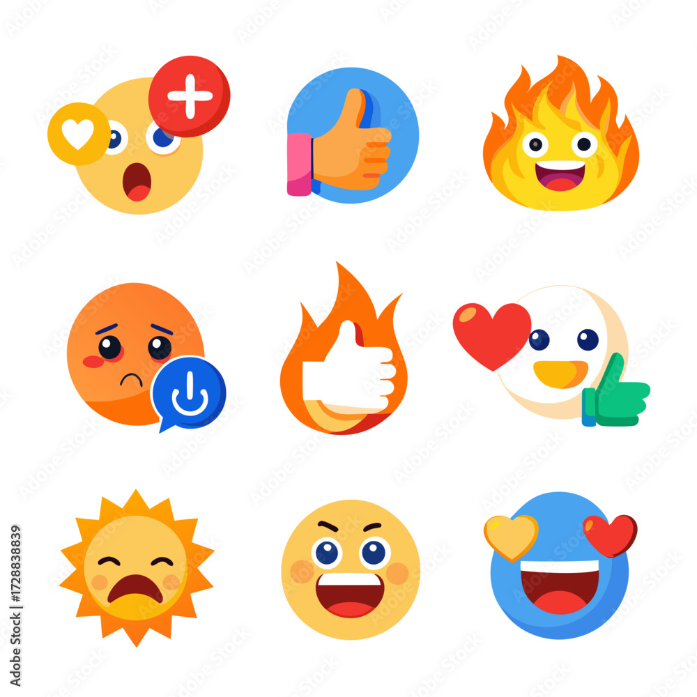 Fototapeta premium Set of vibrant emoji illustrations with diverse emotional expressions