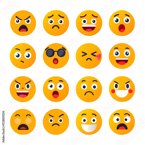 Variety of emoticons displaying diverse range of emotional expressions