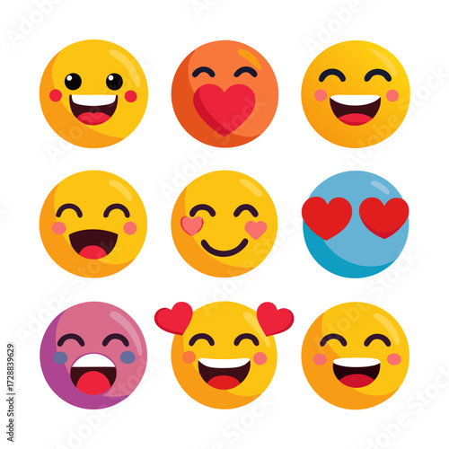 Assortment of smiling emojis with different expressions on white