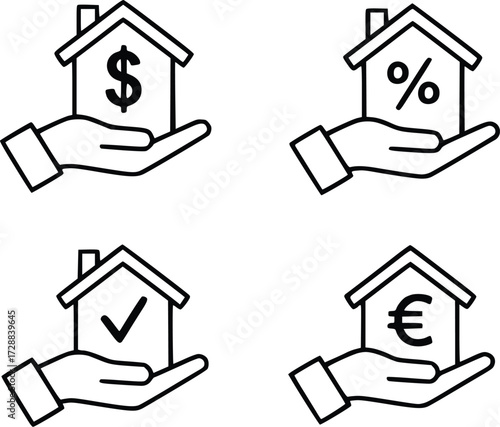 Real Estate Investment Icons – Mortgage, Property Value, Housing Loan, Finance Symbols